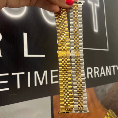 Gold-tone linked watch band styled like a bracelet