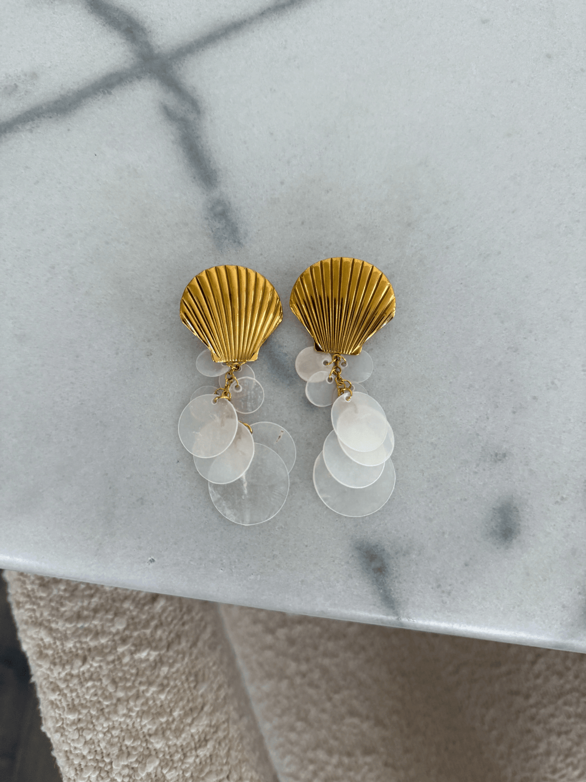 Pearl and seashell drop earrings