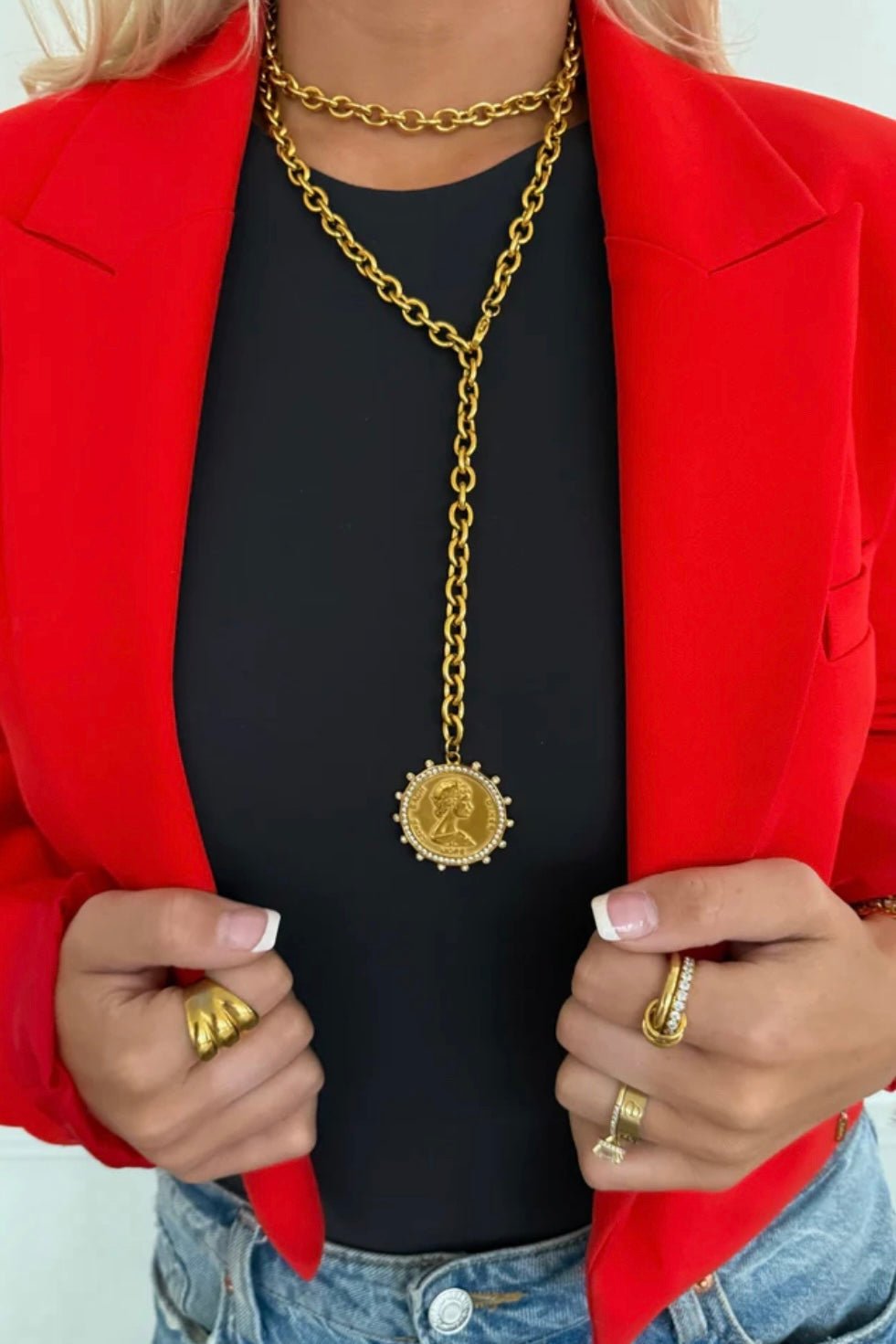 Extra large gold coin pendant necklace