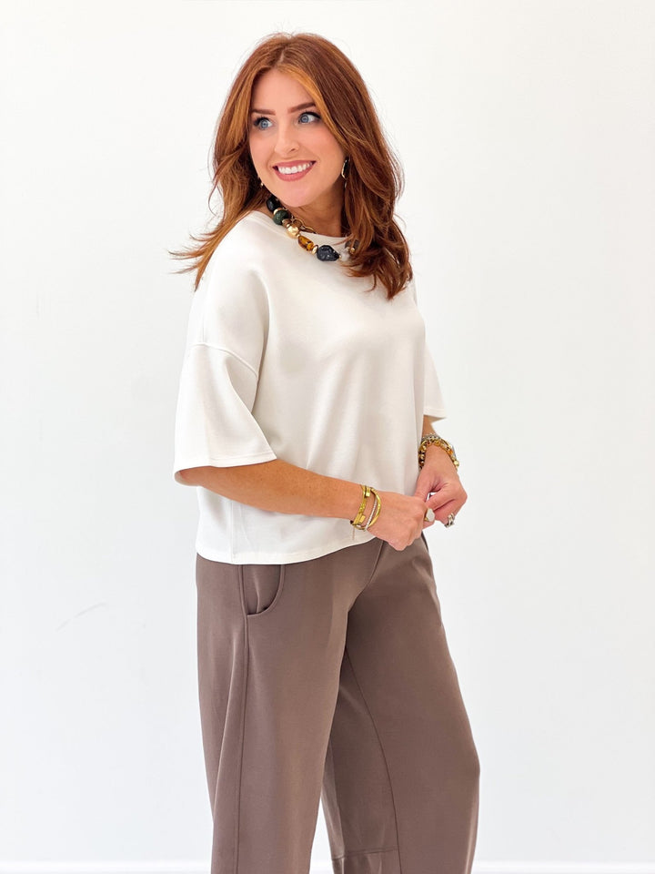 Charlotte Avery Round Neck Scuba Top - Lavish Boutique01-TOPS