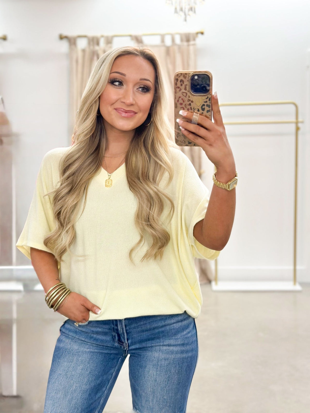 Charlotte Avery V-Neck Loose Dolman Top - Lavish Boutique01-TOPS