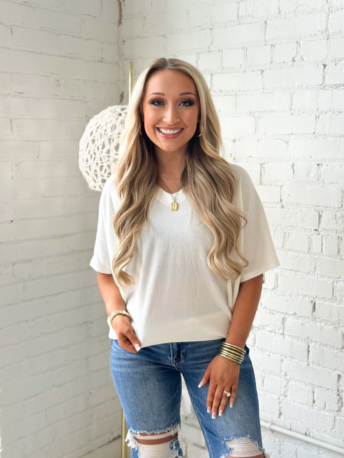 Charlotte Avery V-Neck Loose Dolman Top - Lavish Boutique01-TOPS