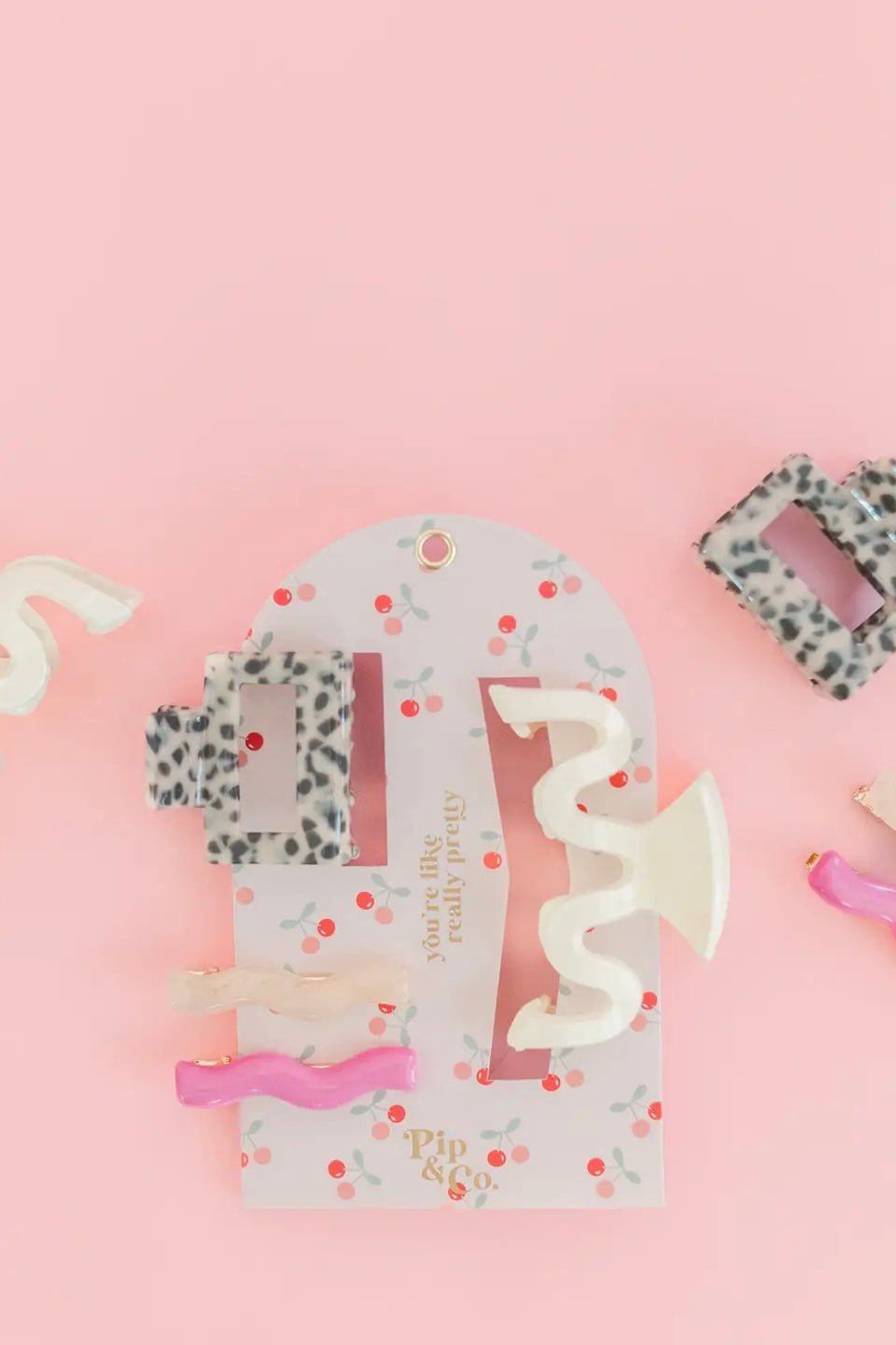 Assorted set of hair clips in the Cherry Picked design