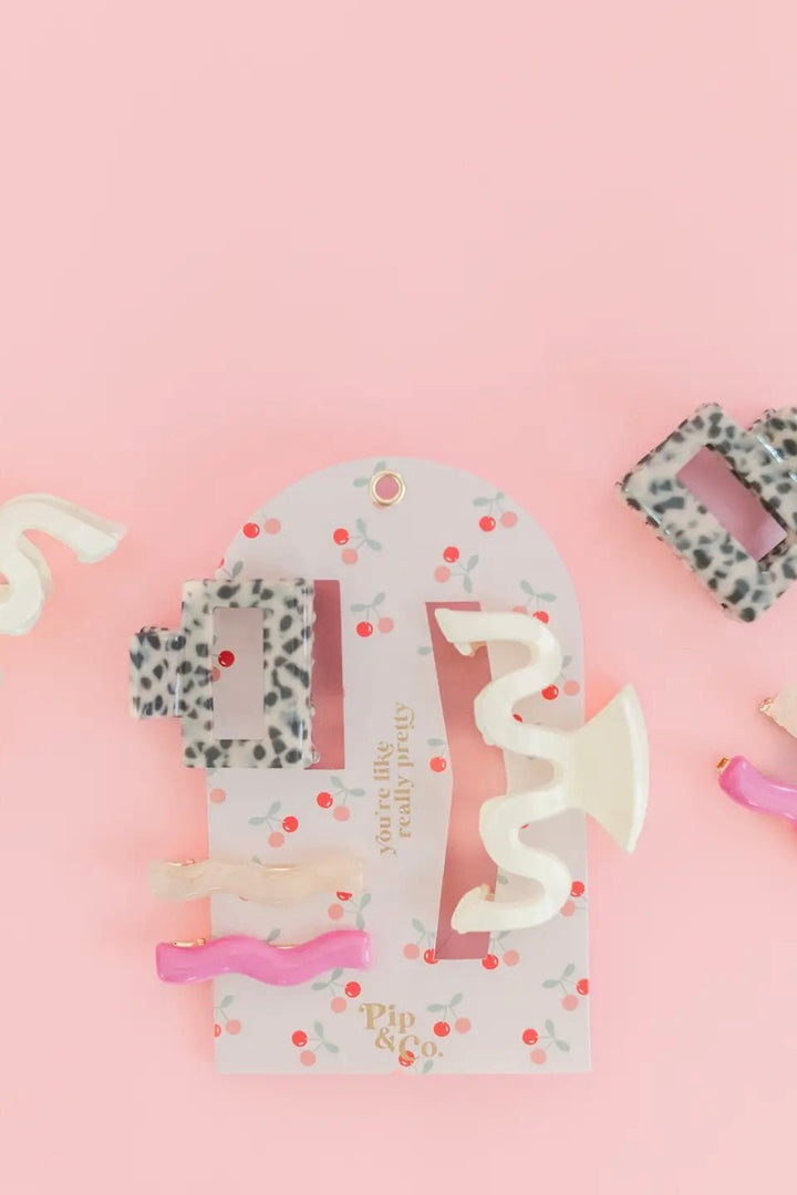 Assorted set of hair clips in the Cherry Picked design