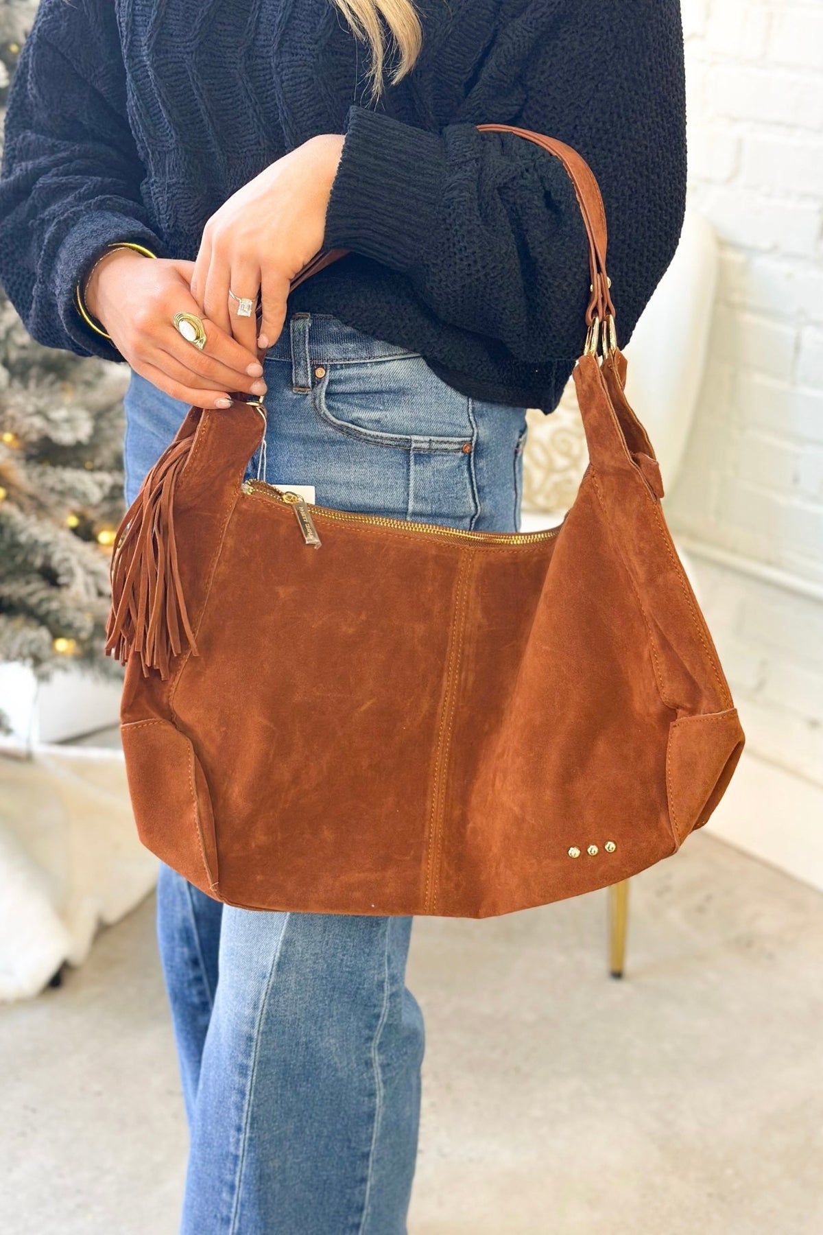 Chocolate Suede Hazel Hobo Shoulder Bag - Lavish Boutique Gifts & Accessories - Purses