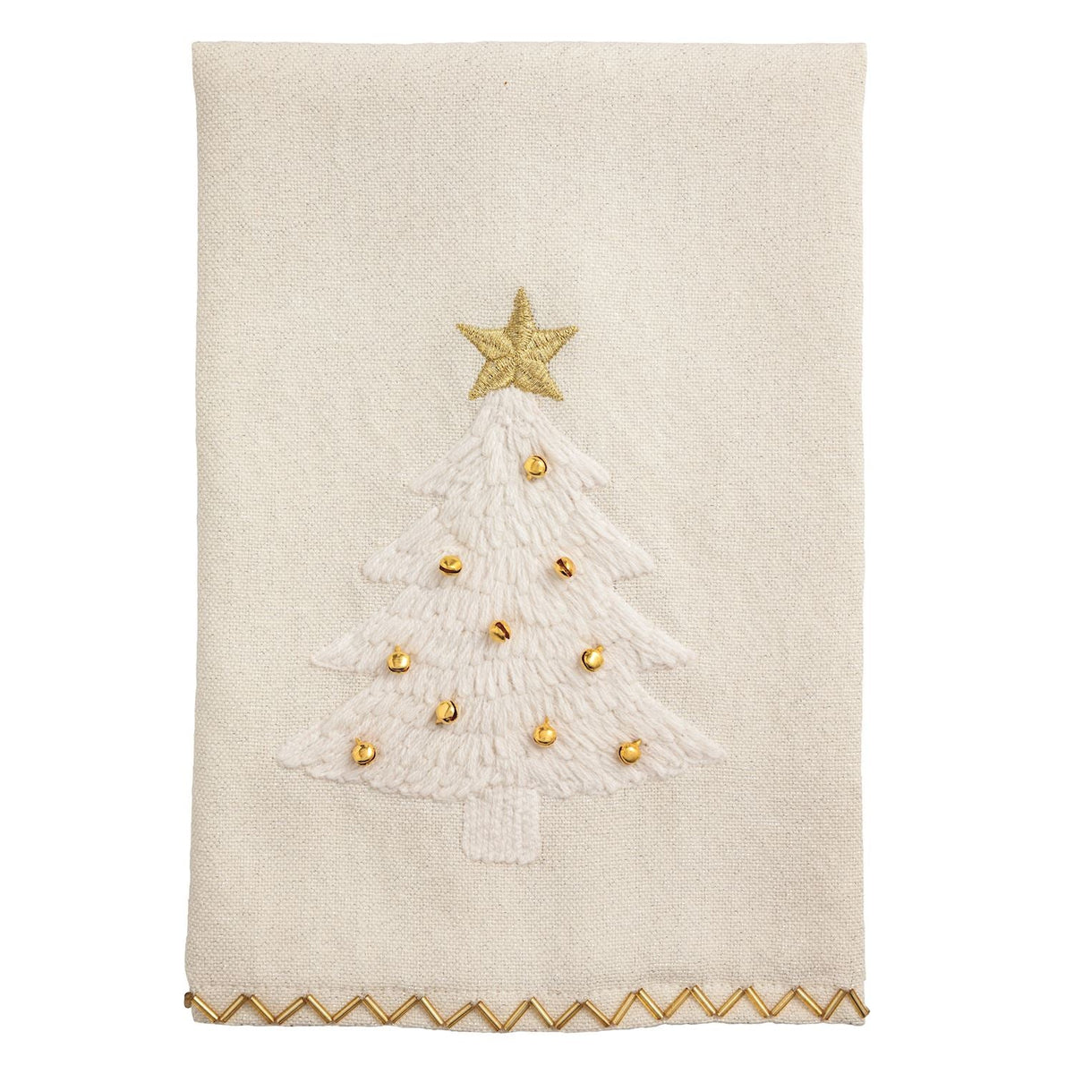 Christmas Tree Embroidered Hand Towel, Cream and Gold - Lavish Boutique11-GIFTS