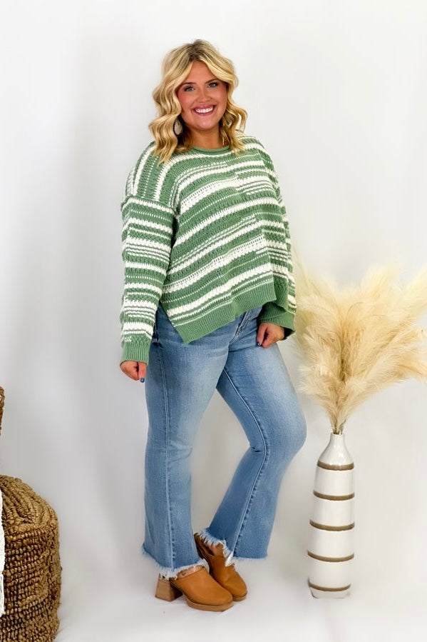 Green Cable Knit Loose Fit Sweater