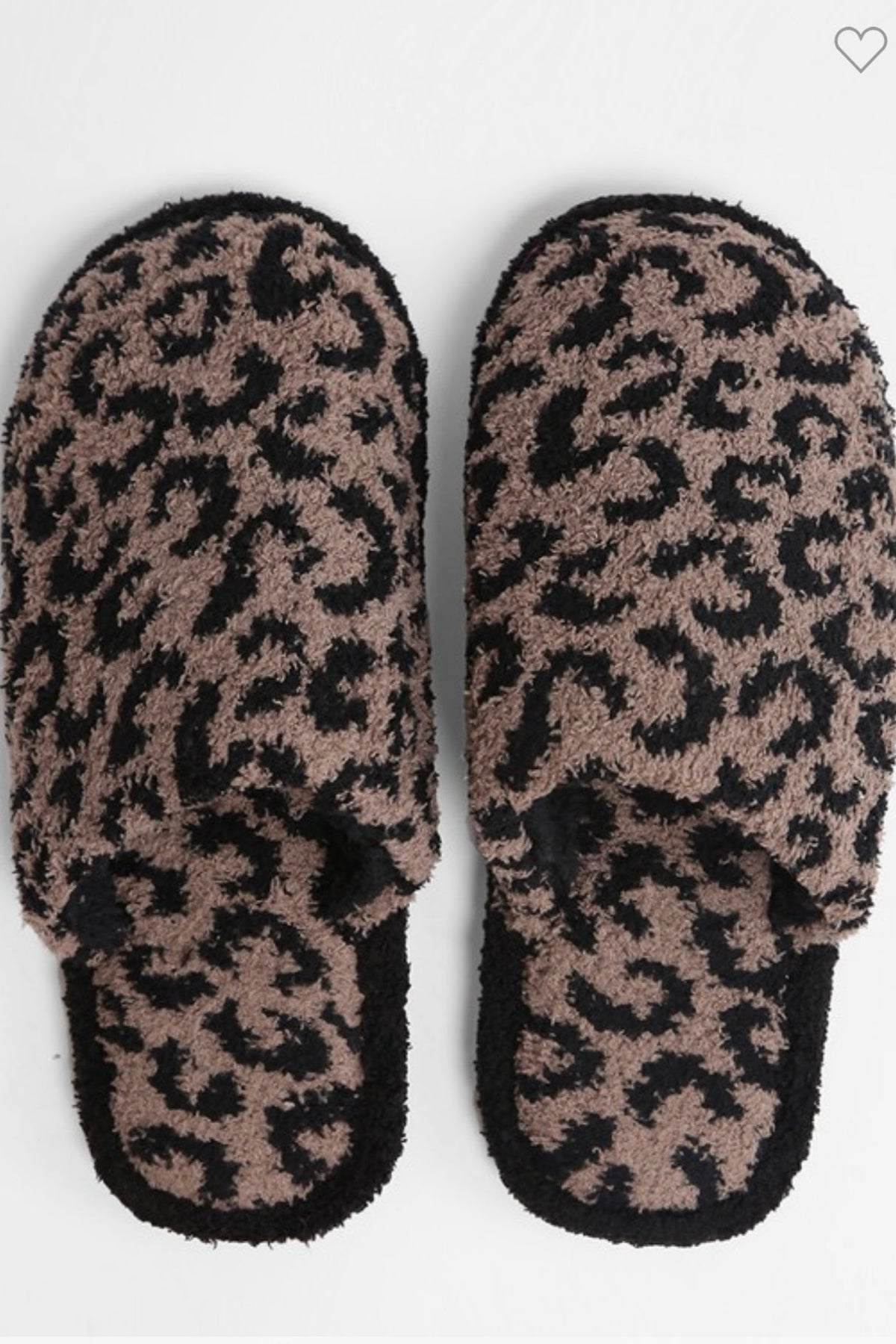 Coffee leopard slippers with a soft faux fur trim