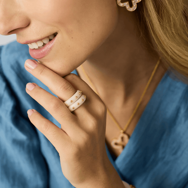 Alabaster stone stacking ring in gold
