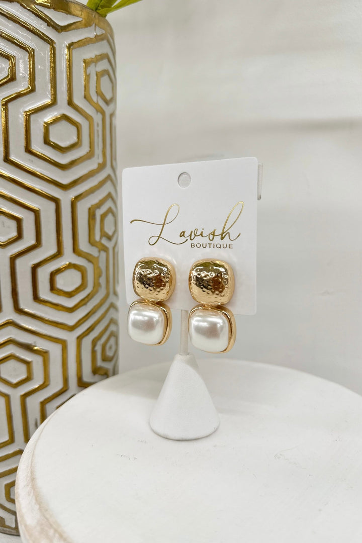 Square drop earrings with a colored inlay and gold frame