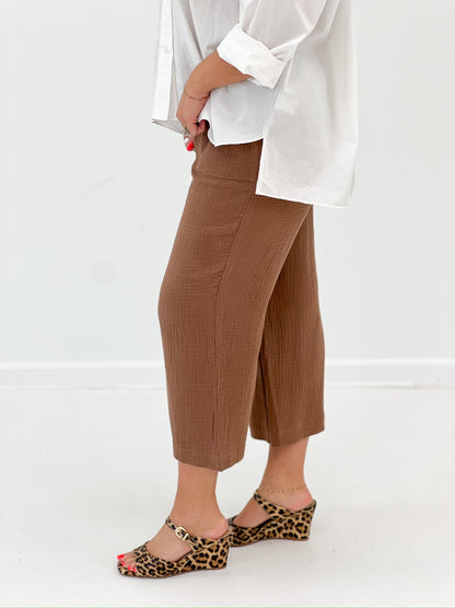 Cozy Co Gauze Cropped Drawstring Pants - Lavish Boutique02-BOTTOMS