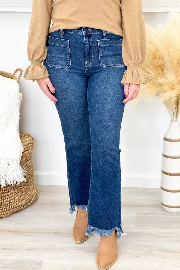 Dark Blue High Waist Flare Jeans