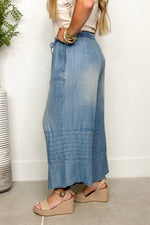 Washed Denim Pinktuck Wide Leg Pants