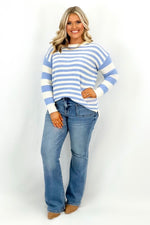 Chambray Textured Striped Long Sleeve Sweater