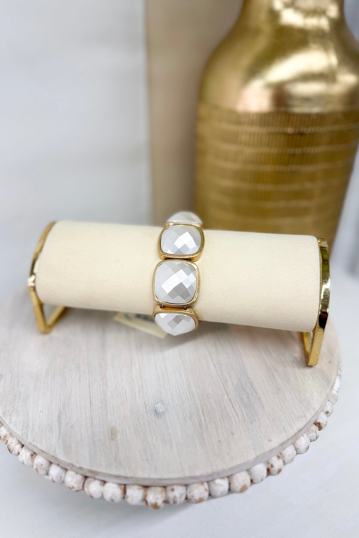 Cream and gold wide stone bracelet