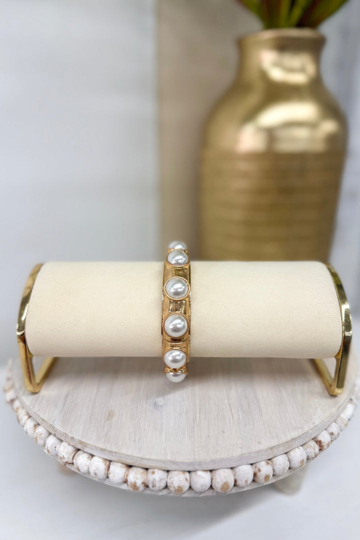 Vintage gold bracelet with round cream dome pearl stations