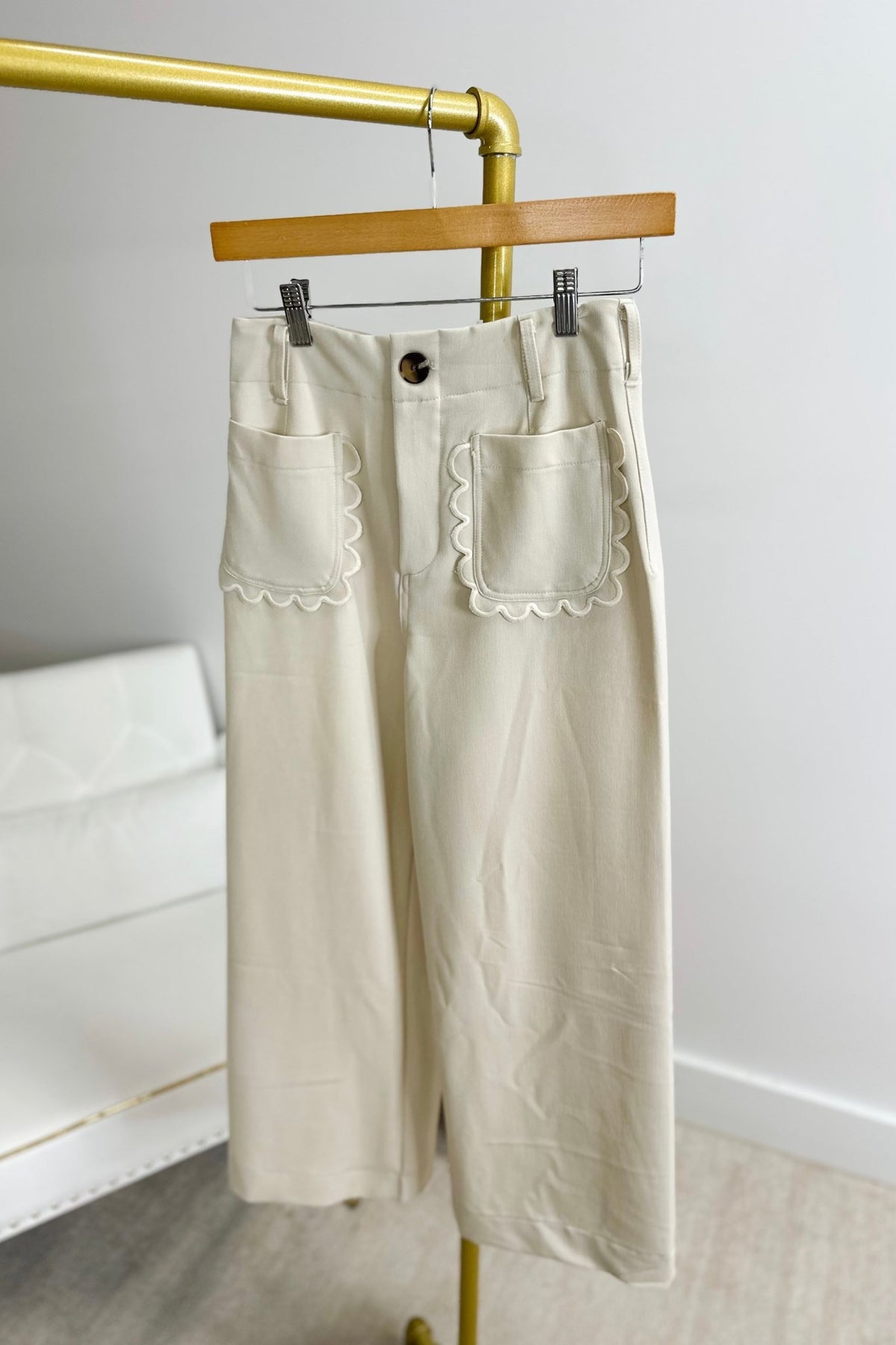 Cream Colette Scallop Pants - Lavish BoutiqueBottoms