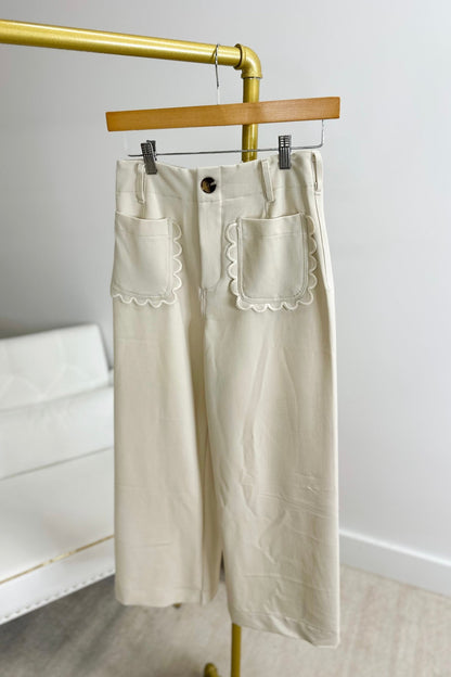 Cream Colette Scallop Pants - Lavish BoutiqueBottoms