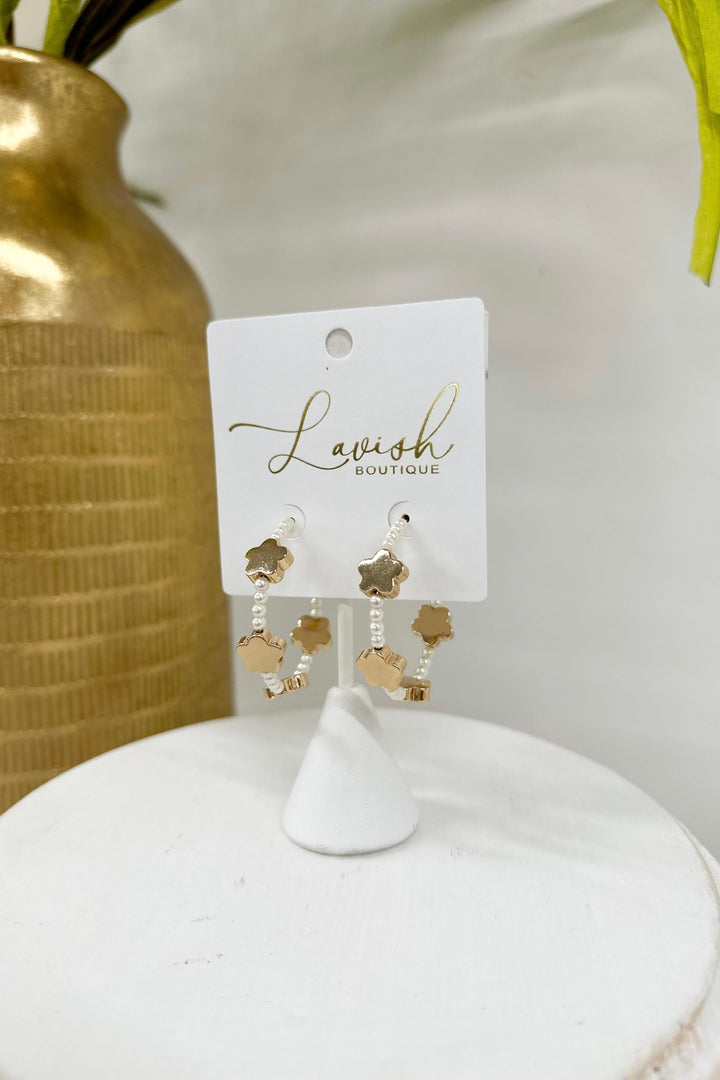 Gold pearl hoops with cream flower stations