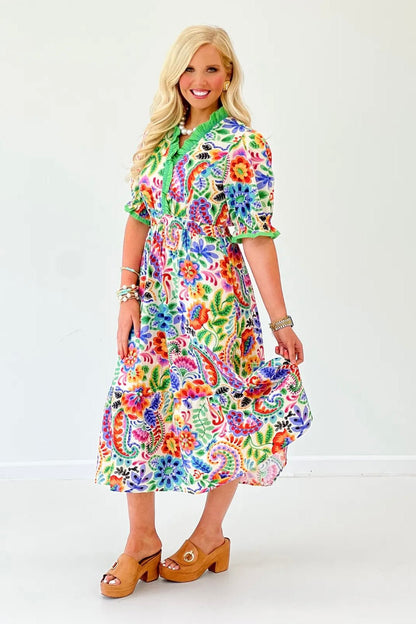 Cream mix floral dress in a breathable cotton weave