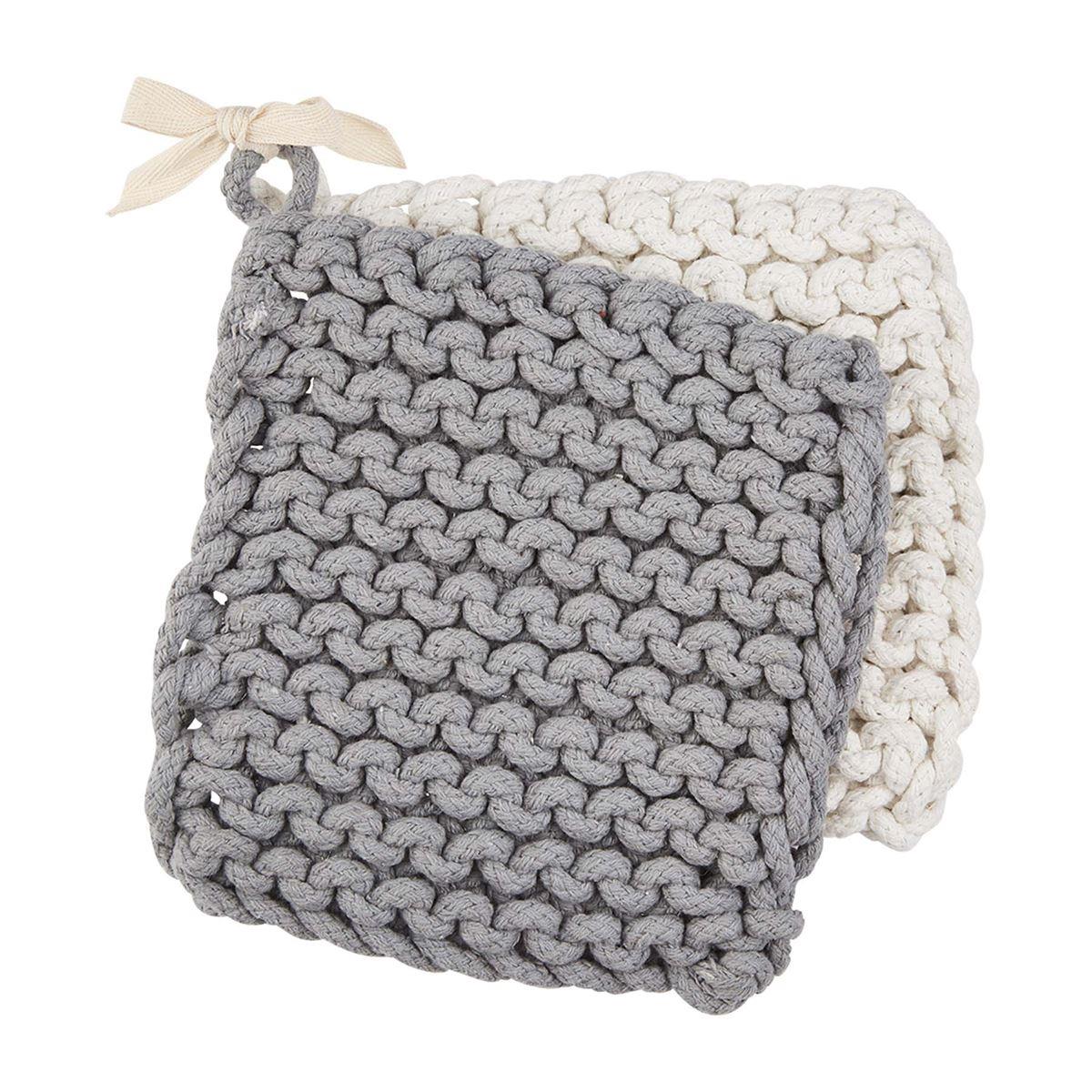 Set of crocheted pot holders in gray and cream