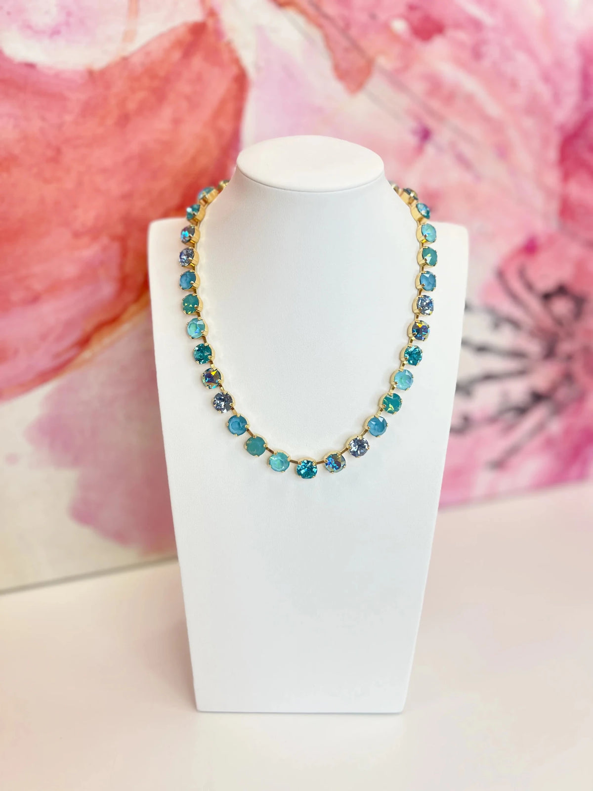 Necklace of faceted crystal beads in a confetti mix