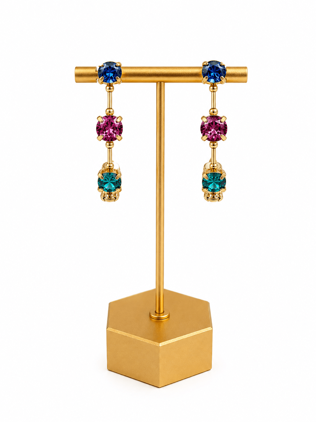 Gold hoops stationed with faceted crystals