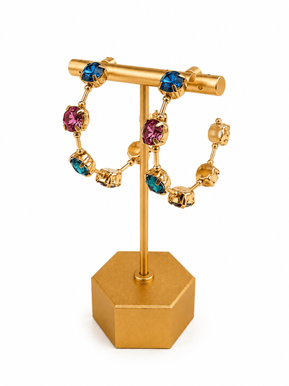 Hoop earrings with crystals set at intervals