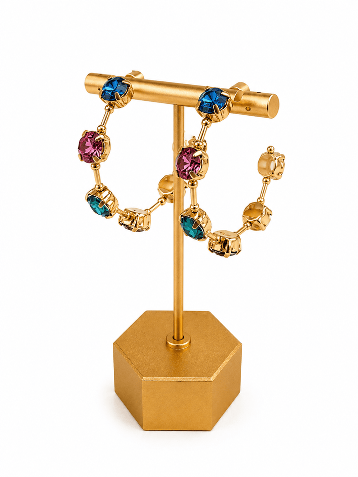 Hoop earrings with crystals set at intervals
