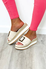 Nude Buckle Detail Platform Wedge