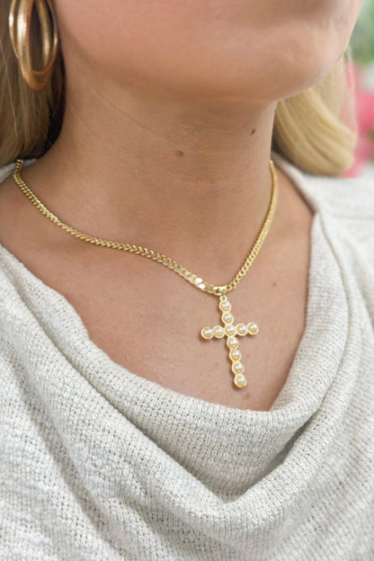 Gold Cuban link necklace with pearls