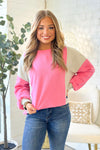 Pink and Heather Grey Color Block Long Sleeve Top