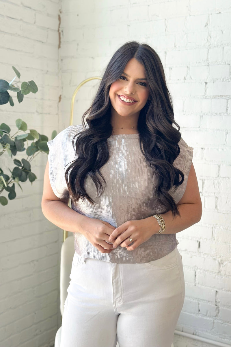 Silver Neck Band Short Sleeve Top