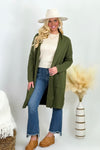 Olive Solid Collared Cardigan