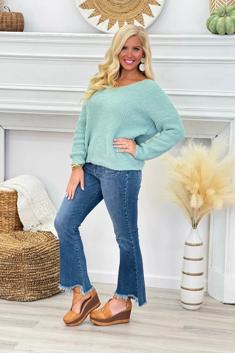 Sea Foam Knit V-Neck Sweater