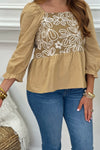 Taupe Embroidered Baby Doll Top