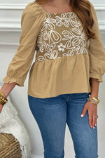 Taupe Embroidered Baby Doll Top