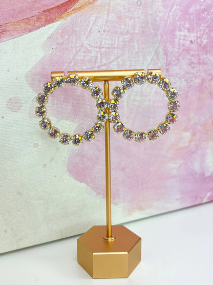 Crystal set hoop earrings with a bright finish