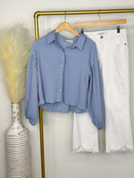 Chambray Bubble Sleeve Button Down Top