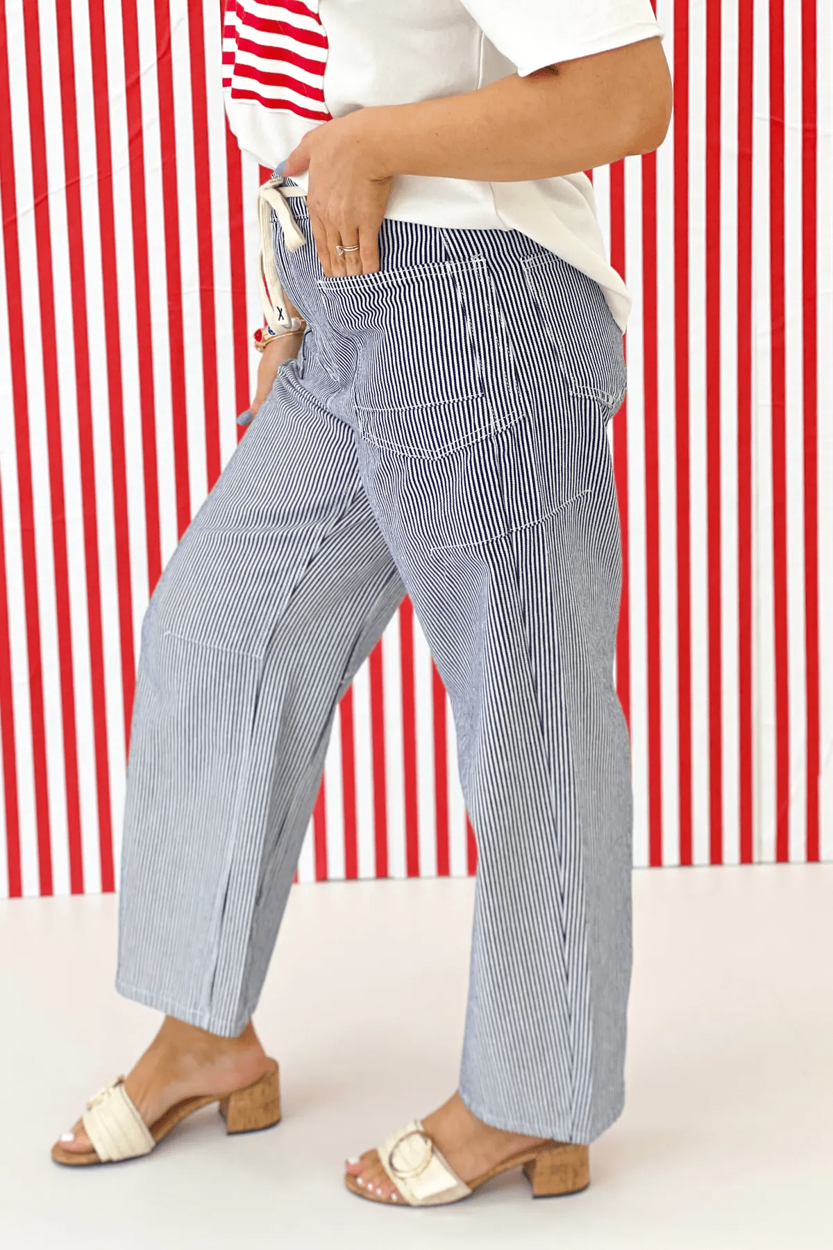 Denim Striped Barrel Pant - Lavish Boutique Bottoms