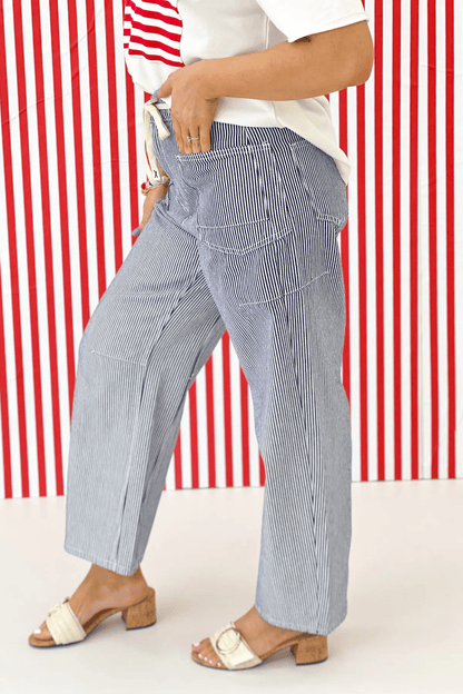 Denim Striped Barrel Pant - Lavish Boutique Bottoms