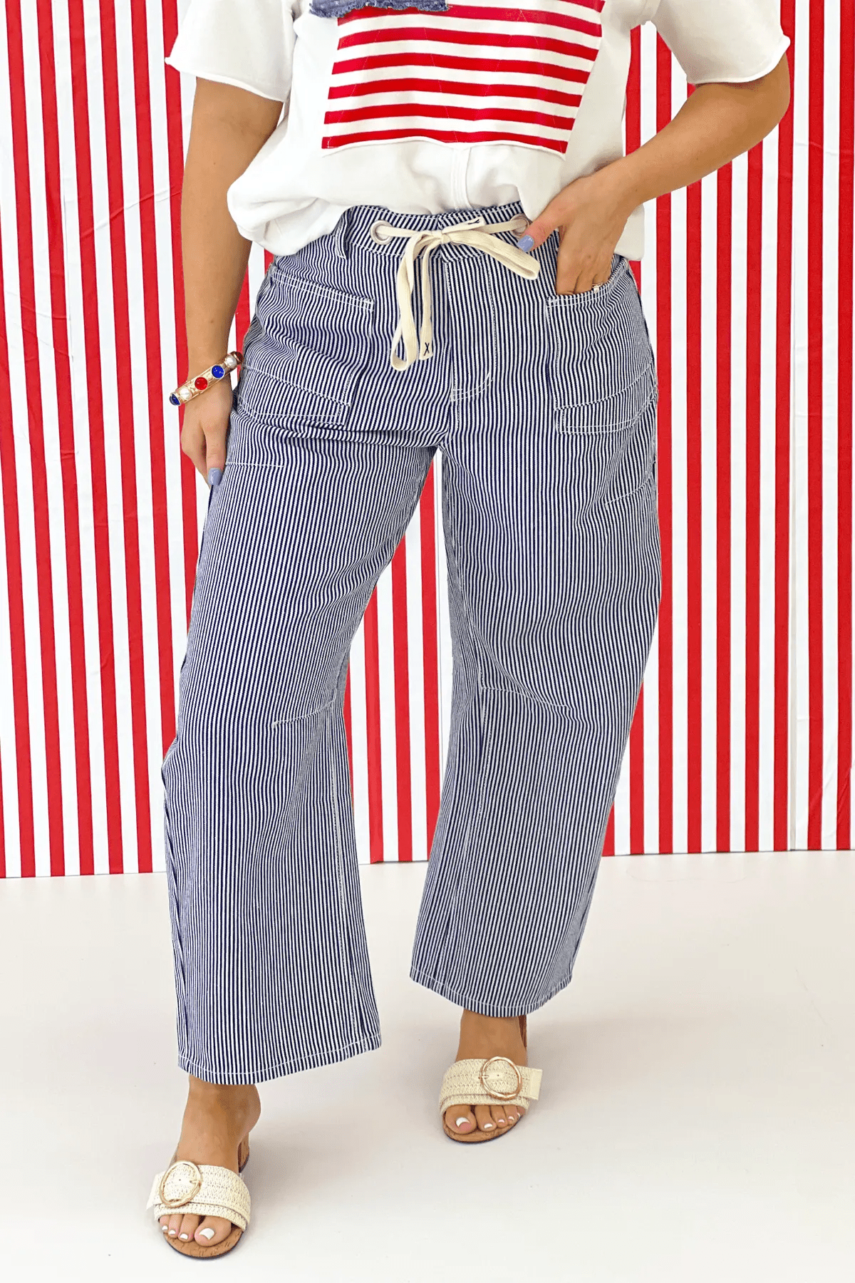 Denim Striped Barrel Pant - Lavish Boutique Bottoms