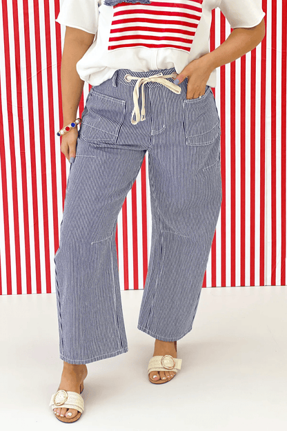 Denim Striped Barrel Pant - Lavish Boutique Bottoms