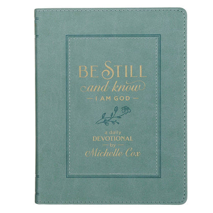 Teal faux leather devotional titled Be Still and Know