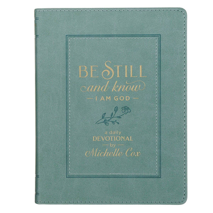 Teal faux leather devotional titled Be Still and Know