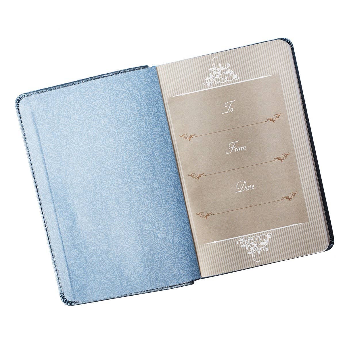 Mr. and Mrs. daily devotional in a blue faux leather binding