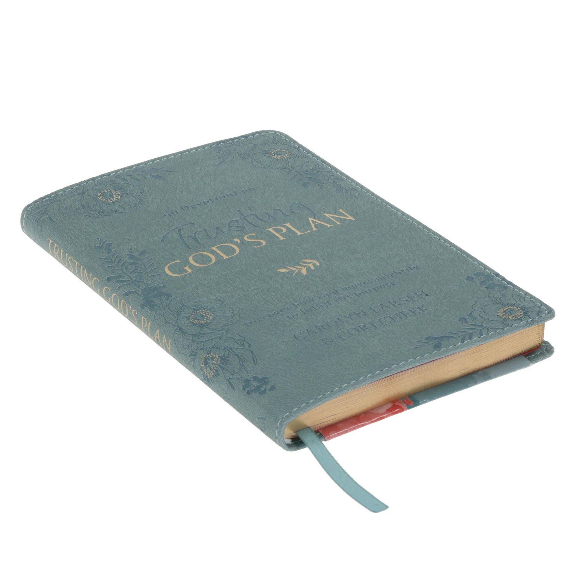 Faux leather bound devotional titled Trusting God's Plan