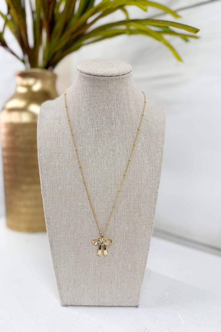 Diamond Bow Necklace - Lavish Boutique Jewelry - Necklaces