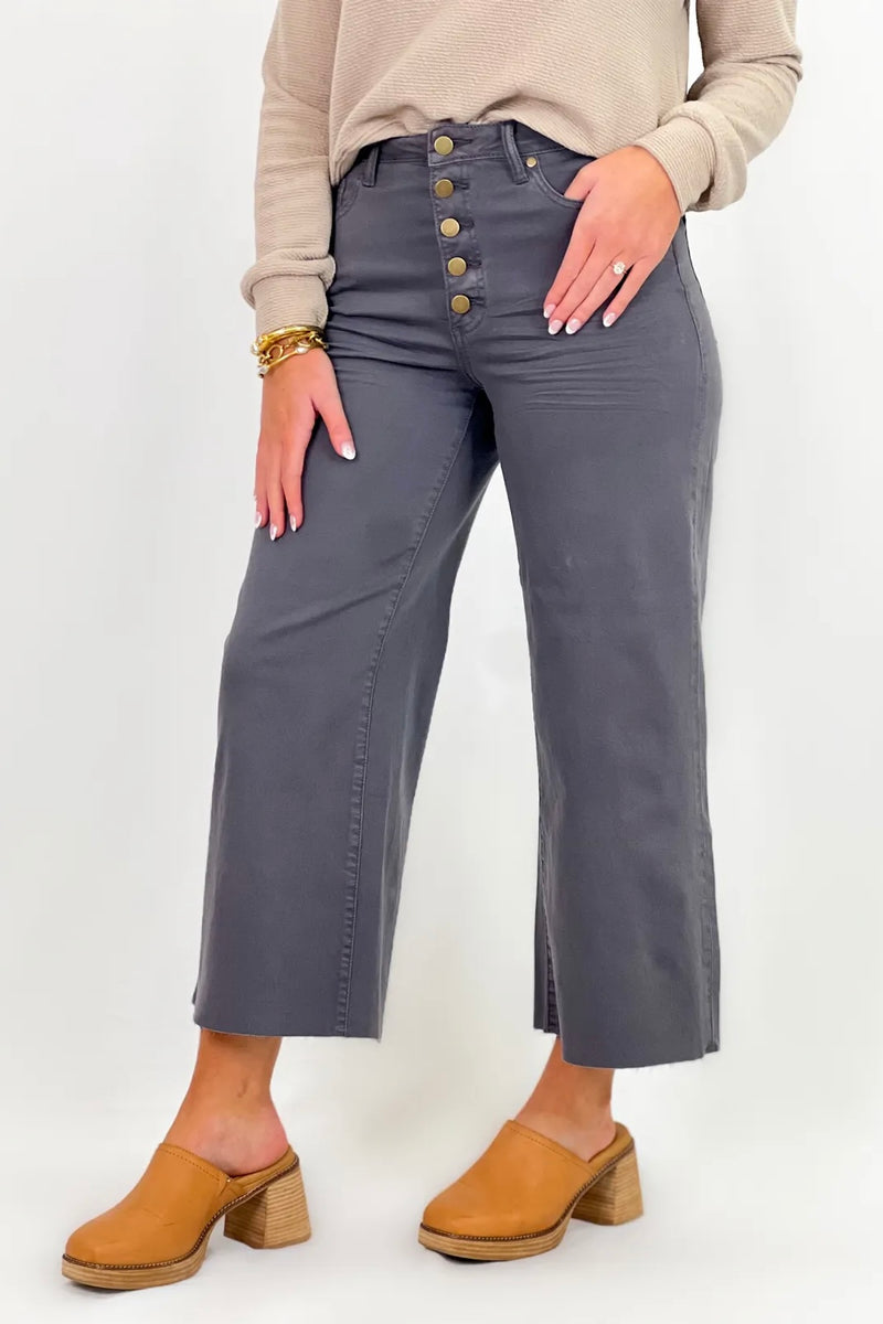 Ash Grey Button Front Pants