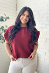 Burgundy Neck Band Short Sleeve Top